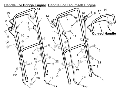 Handle Assembly Diagram and Parts List for 22548A 1996 Briggs and Stratton Lawn Mower